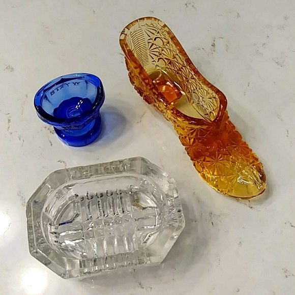 Antique Glass Shoe, Eye Washer & Sugar Holder